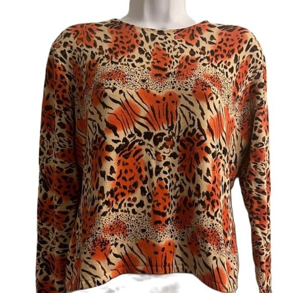 Joseph A. Vibrant Orange and Black Silk Blend Animal Print Blouse, Large - Picture 4 of 5